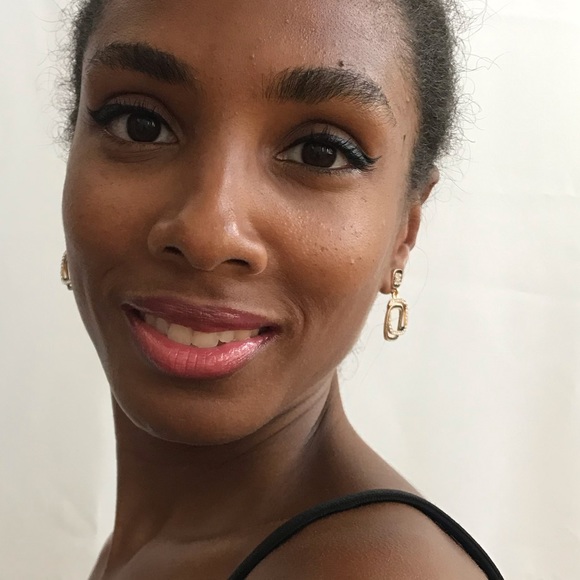 Gold-Tone Black Enamel Glass Stone Drop Earrings - Picture 13 of 13